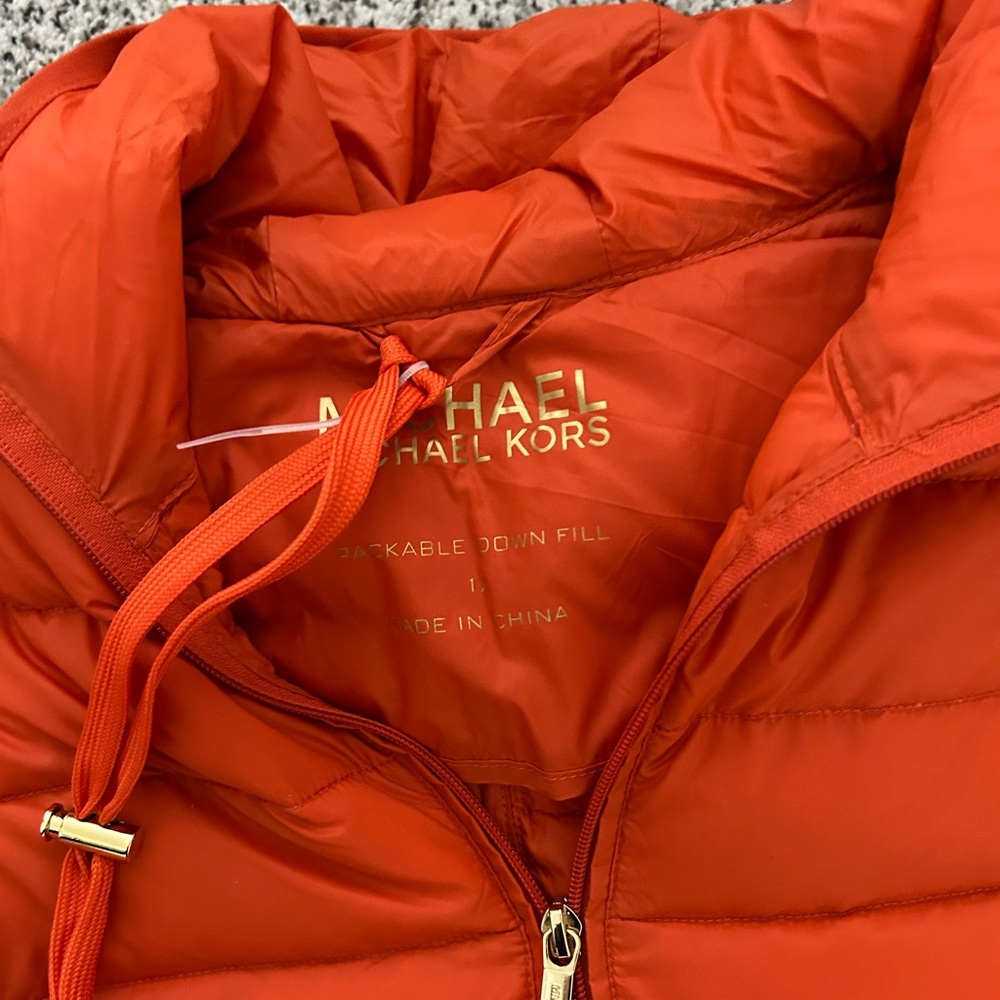 NWT Michael Kors Spice Orange Packable Quilted Down Puffer Jacket Coat 1X - Picture 5 of 7